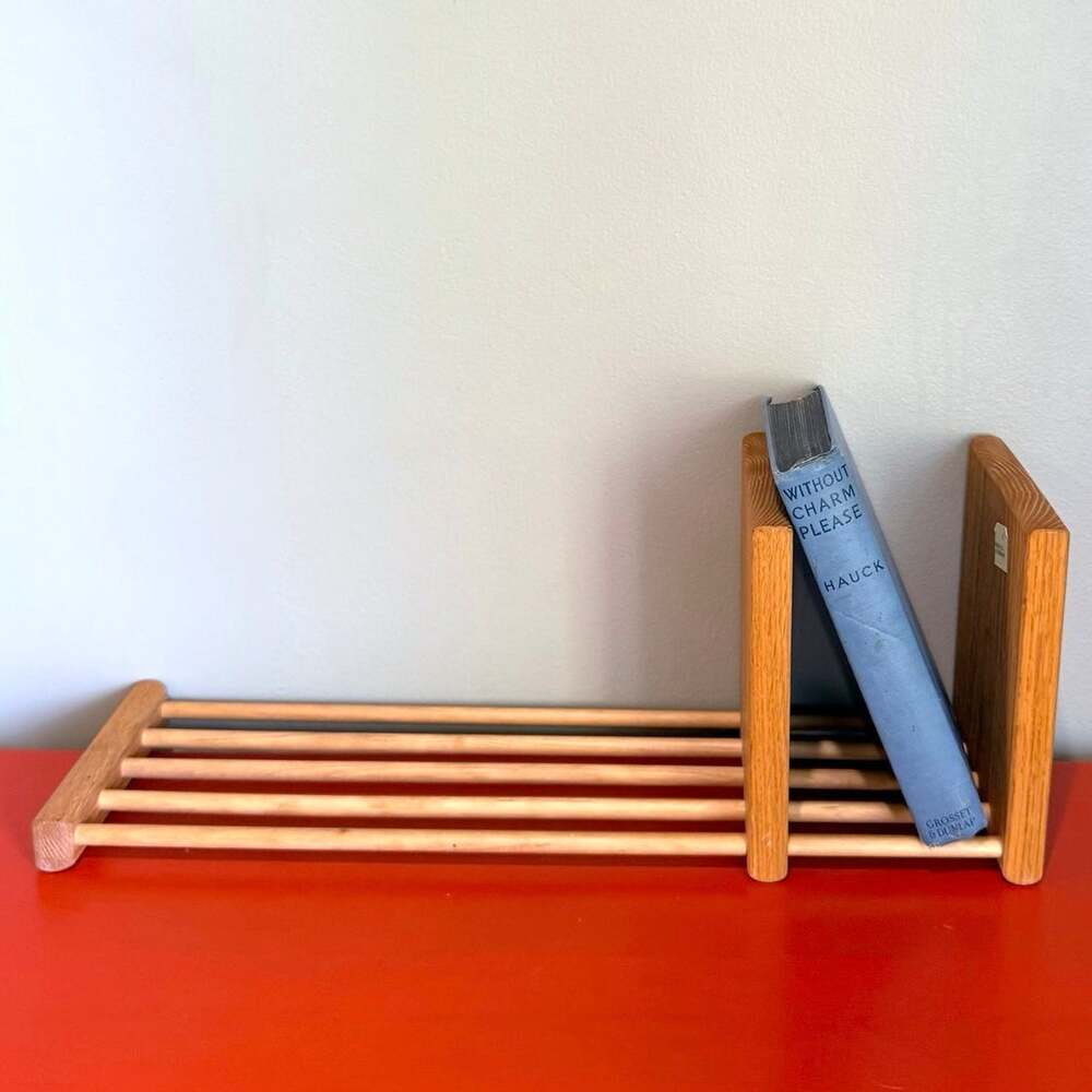 Sliding Wood Book Shelf Stand Rack Vintage Solid Oak Stand Expandable